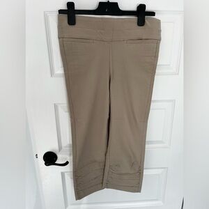 Suzy Shier Tan Capris with Layered Hem Detail